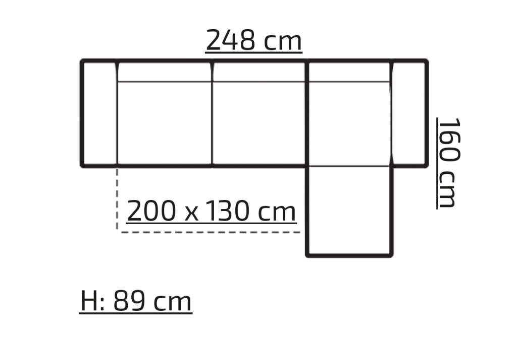 Minkštas kampas – SANTI BIS su miegamu mechanizmu ismatavimai planas